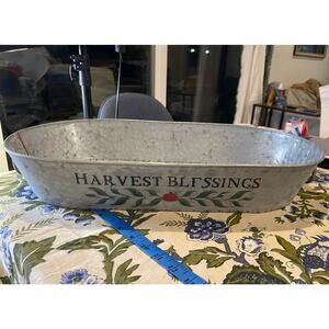 Vintage Harvest Blessings Metal Tin Oval Troth Fall Autumn Thanksgiving Country‎